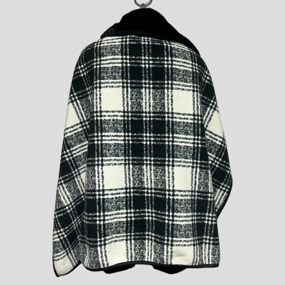 NWT Marina Luna Black & White Check Cape Faux Fur Collar - Picture 2 of 9